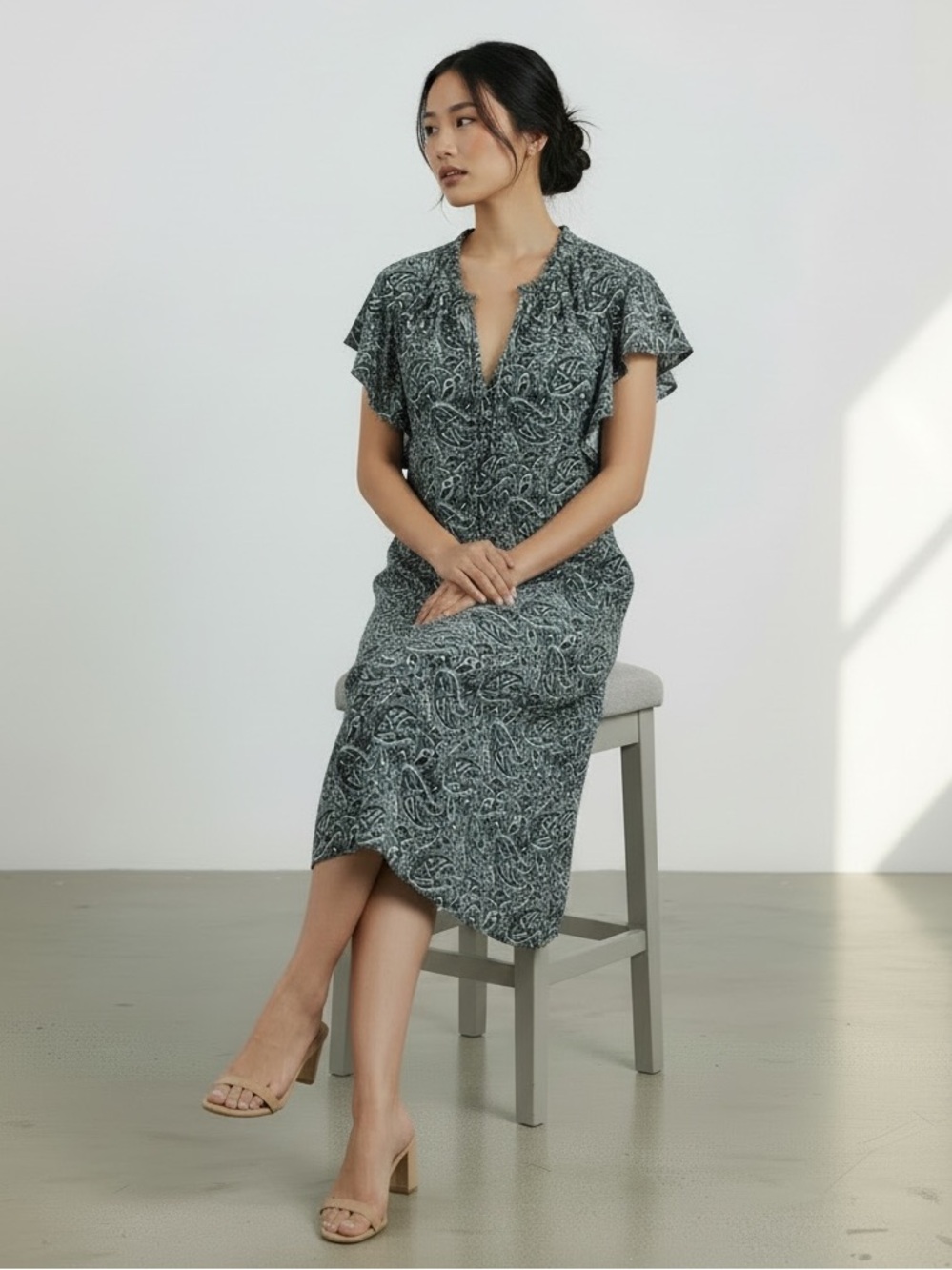 Michael Kors Olive Green Paisley Dress SzL